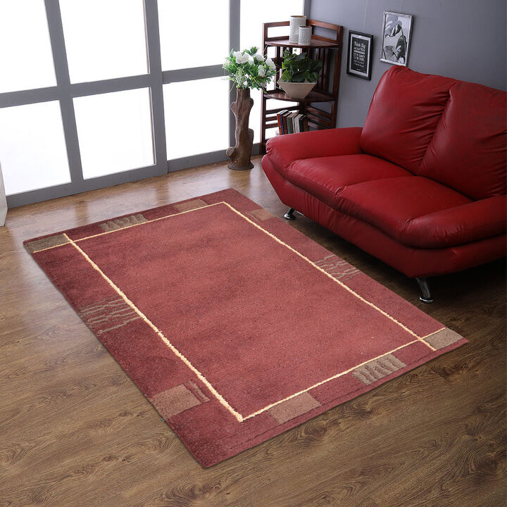 Rugsotic Carpets Hand Knotted Tibbati Wool 6'x9' Area Rug Contemporary Red T00206