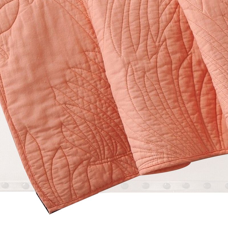 Xumi 50 x 60 Inch Quilted Throw Blanket, Frond Quilting, Coral Pink Cotton - Benzara