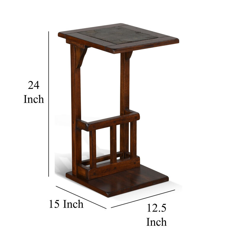Jenne Sofa Side Table with Magazine Rack, 13 Inch Top, Dark Brown Wood - Benzara