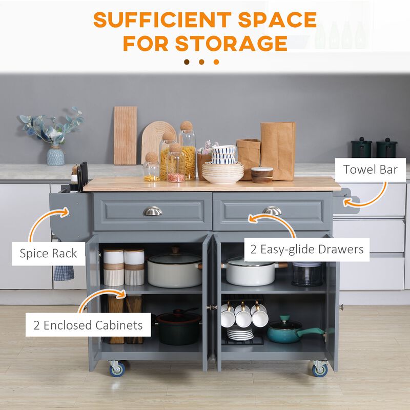 Dark Gray Kitchen Helper: Utility Cart with Drop-Leaf & Rubber Wood Top
