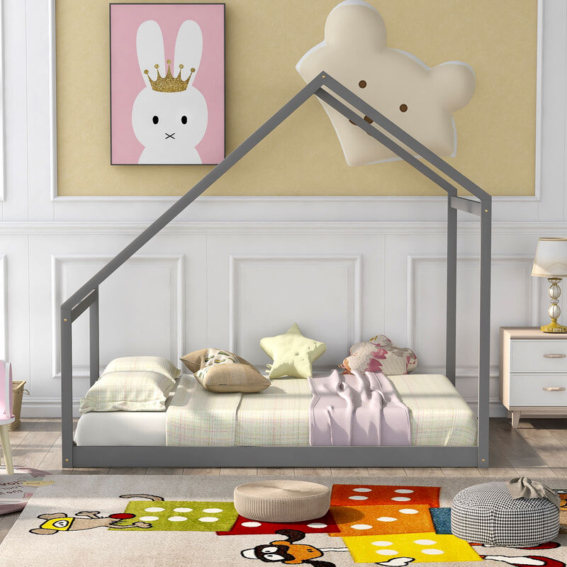 Merax Wooden House Platform Bed Floor Bed