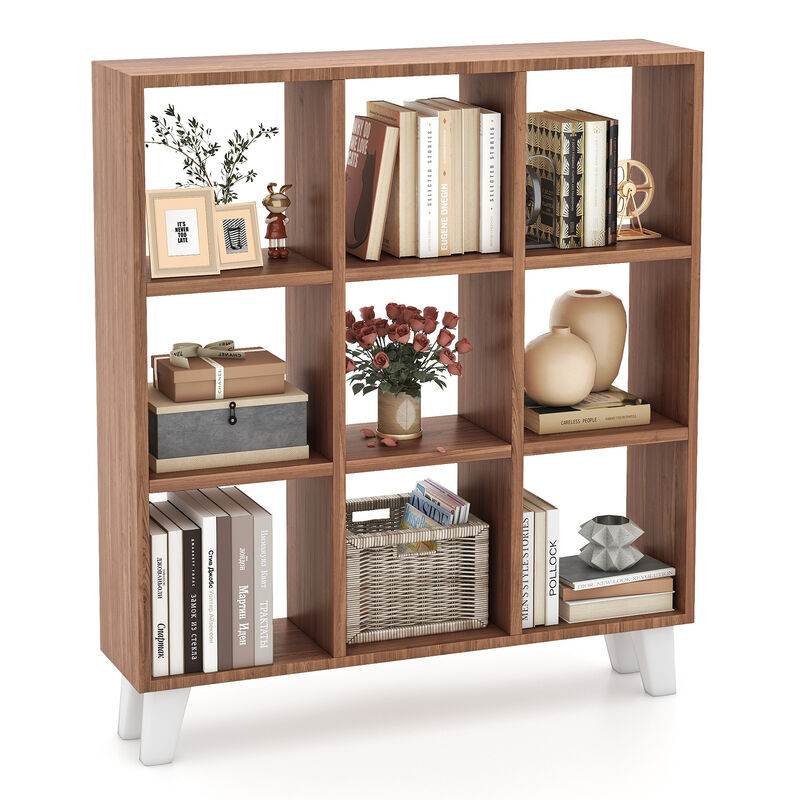 9-Cube Bookcase with 6 Removable Shelves and Raised Support Feet
