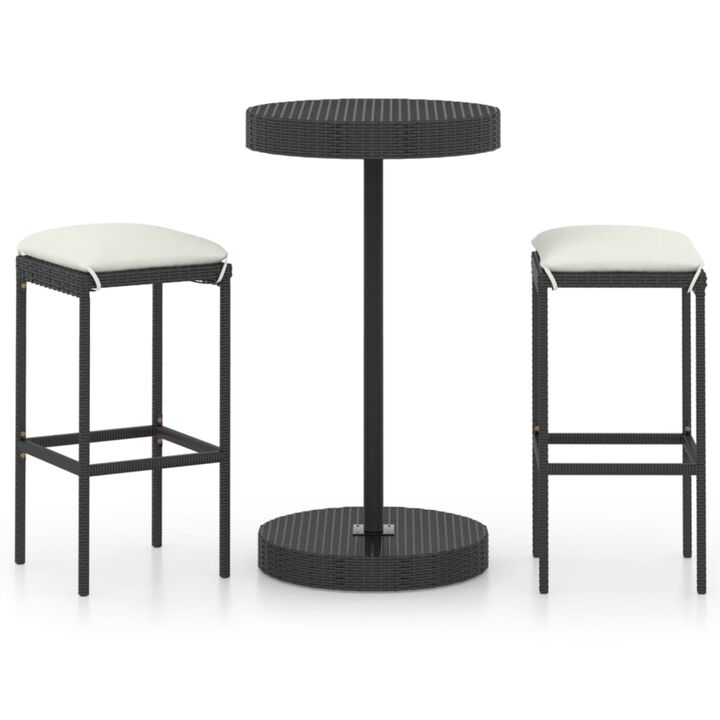 vidaXL 3 Piece Garden Bar Set with Cushions Poly Rattan Black