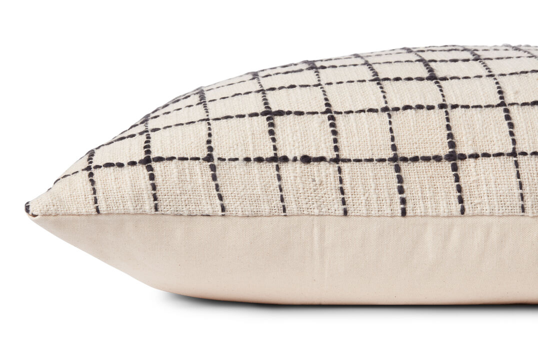 Mary PMH0040 Ivory/Black 22''x22'' Polyester Pillow by Magnolia Home by Joanna Gaines x Loloi