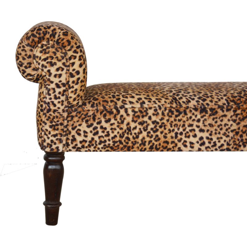 Leopard Print Velvet Solid Wood Uphlolestry  Bench