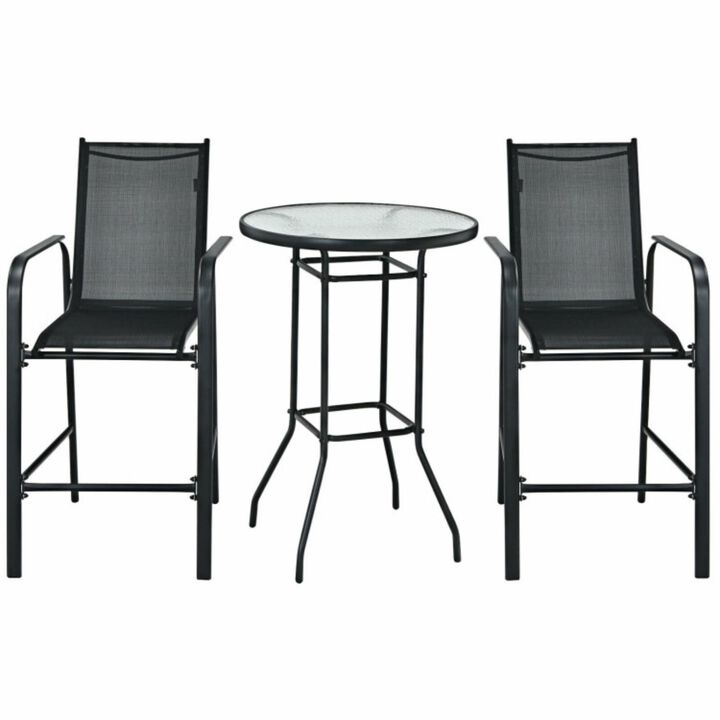 Hivvago 3 Pieces Outdoor Patio Bar Table Stool Set