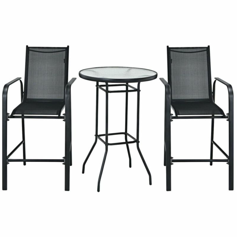 Hivvago 3 Pieces Outdoor Patio Bar Table Stool Set