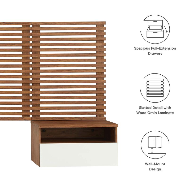 Modway - Render Wall Mount King Headboard and Modern Nightstands Walnut