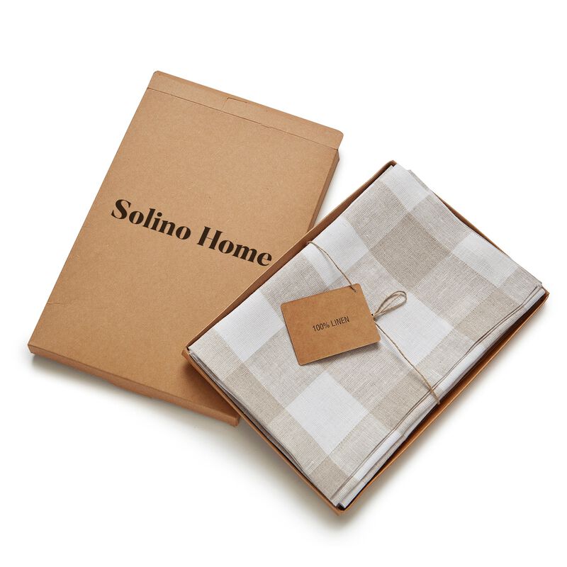 Solino Home 100% Pure Linen Buffalo Check Dinner Napkins 20 x 20 Inch Set of 4