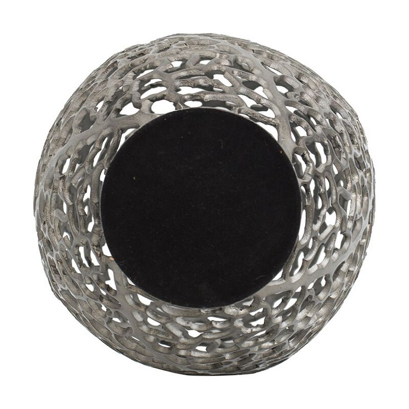 14 Inch Aluminum Accent Vase, Tall Curved Cut Out Design, Intricate Details - Benzara