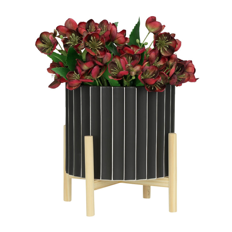 12" Cer Fluted Plntr W/ Stand
