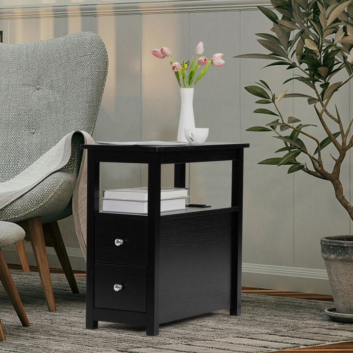 Streamdale Black End Table with Charger & Narrow Nightstand