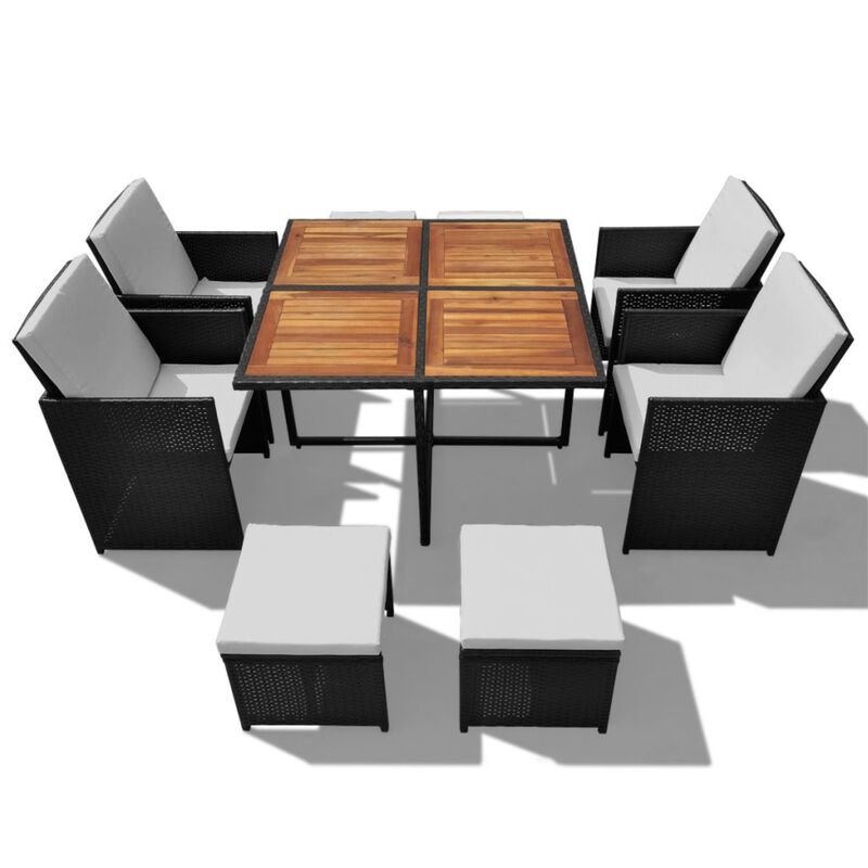 vidaXL 9 Piece Outdoor Dining Set Poly Rattan and Acacia Wood Black