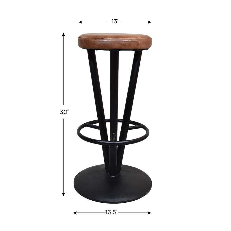 Handmade Bar Stool Iron & Leather Contemporary Black Tan BBH Homes