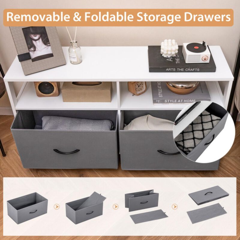 Hivvago Fabric Chest of Drawers with 2 Drawers and 2 Open Shelves
