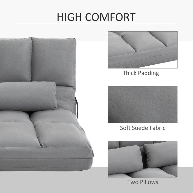 Gray Versatile Couch: Folding Upholstered Bed with Metal Frame