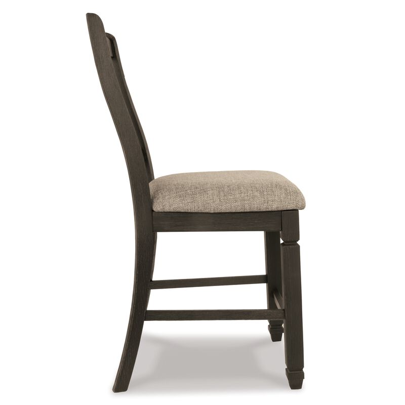 Trekk Counter Height Chair Set of 2, Slatted Back, Black Polyester - Benzara