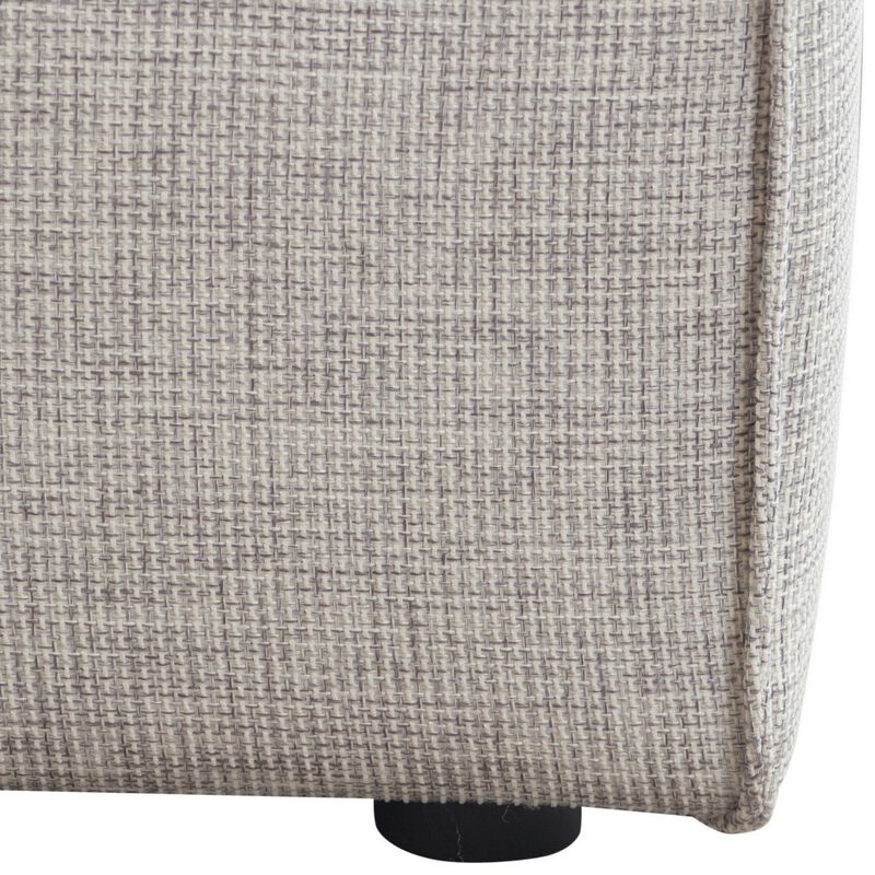 Daro 36 Inch Square Ottoman, Cushioned Top, Gray Barley Upholstery, Black - Benzara