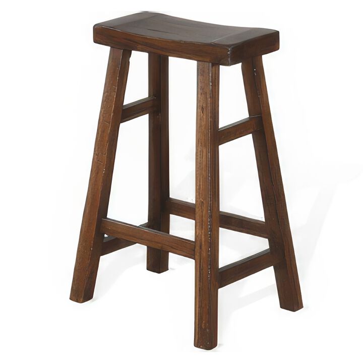 Reggie Barstool Set of 2, Saddle Seat, Mocha Brown Mahogany, 30 Inch - Benzara