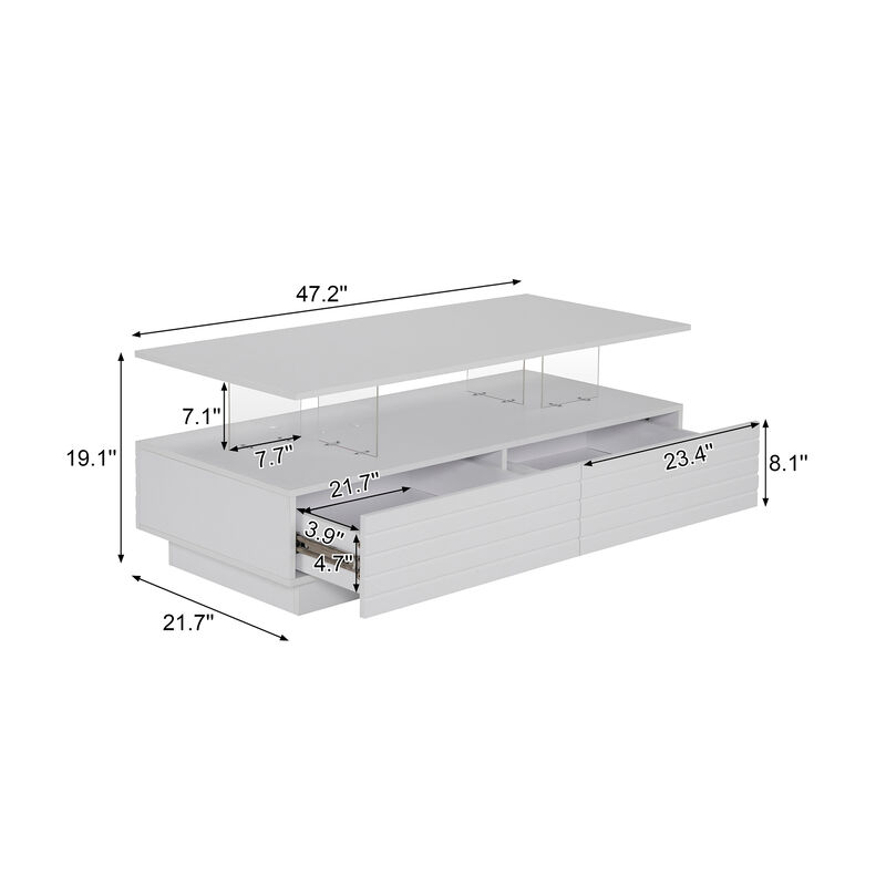 Merax Modern Rectangular Coffee Table with LED Lights