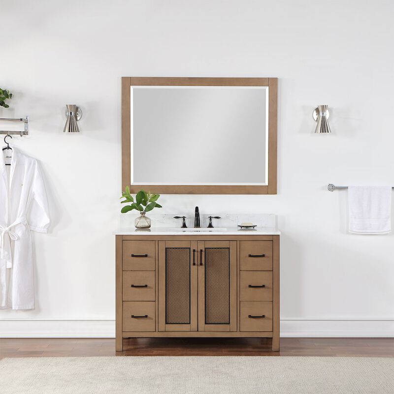 Altair 48 Rectangular Bathroom Wood Framed Wall Mirror in Brown Pine