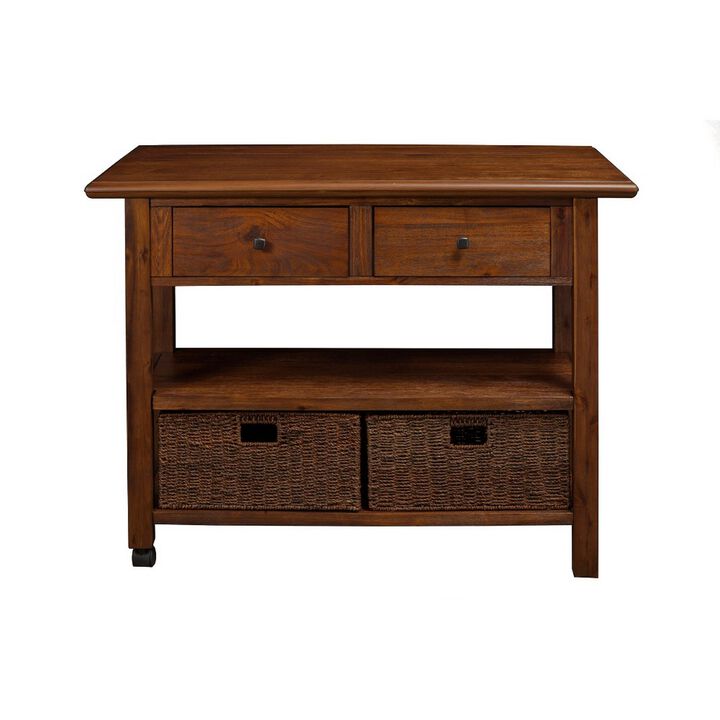 Convenient Wooden Kitchen Cart With Storage Drawers Brown-Benzara