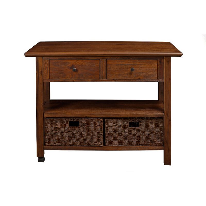 Convenient Wooden Kitchen Cart With Storage Drawers Brown-Benzara