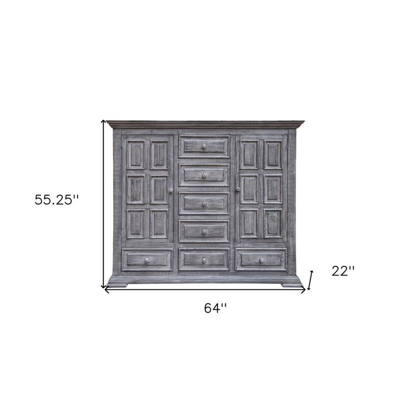 HomeRoots 64 Gray Solid Wood Seven Drawer Gentlemans Chest