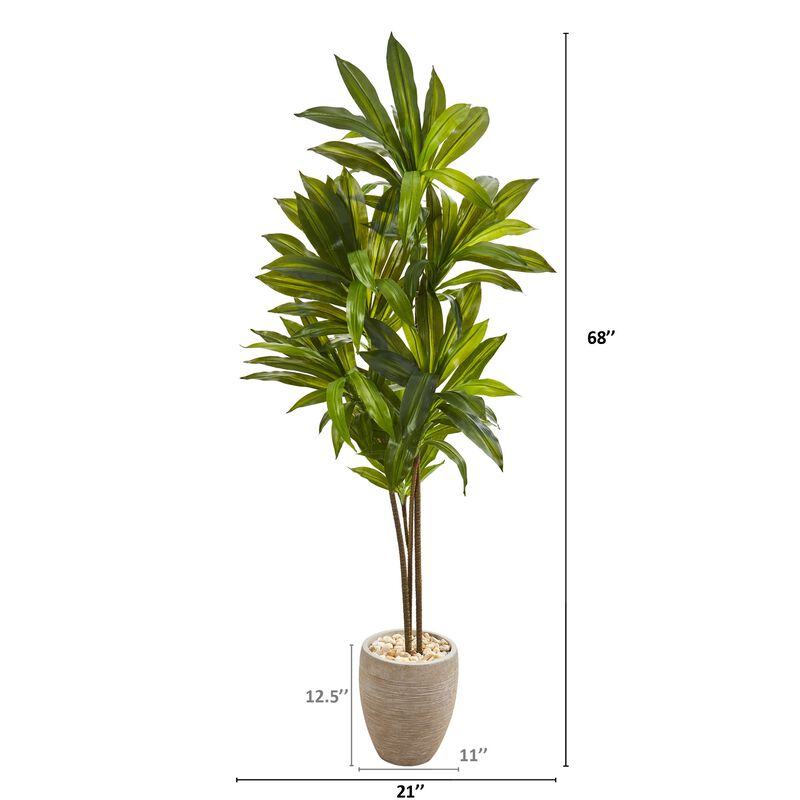 Hivvago 68" Dracaena Artificial Plant in Sand Colored Planter (Real Touch)