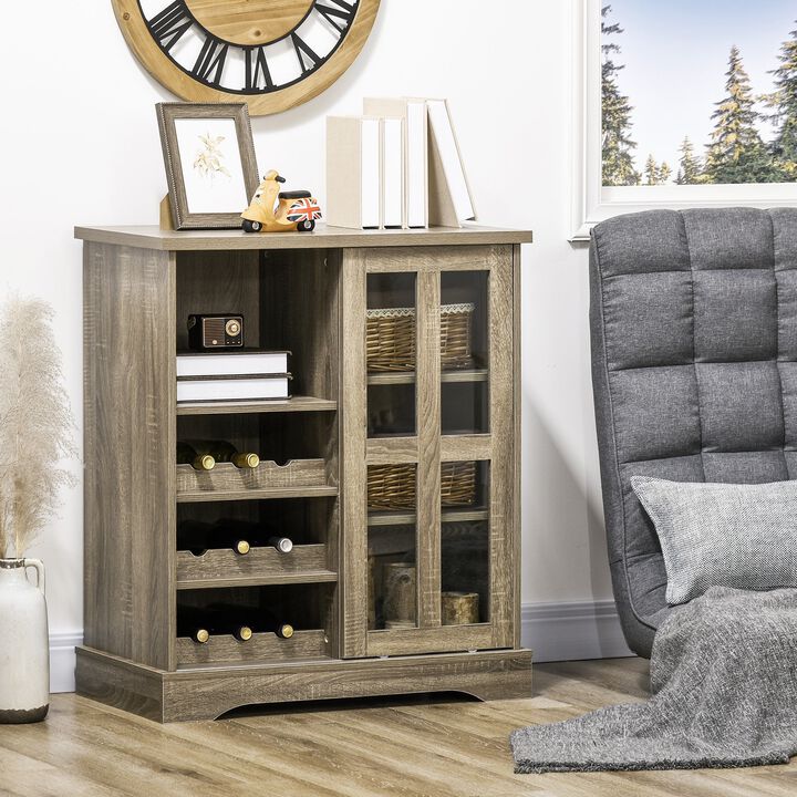 Gray Dining Storage: Sideboard Buffet with Wine Racks & Sliding Glass Door