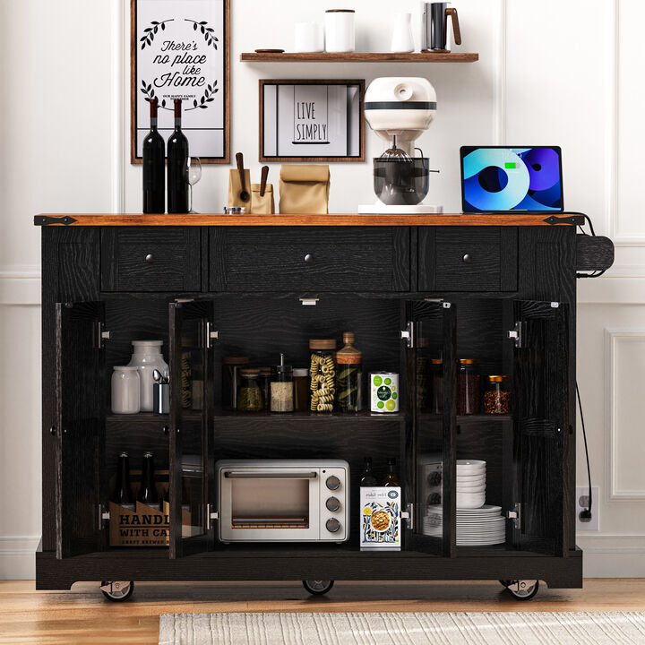 Merax Farmhouse Kitchen Island with Power Outlet