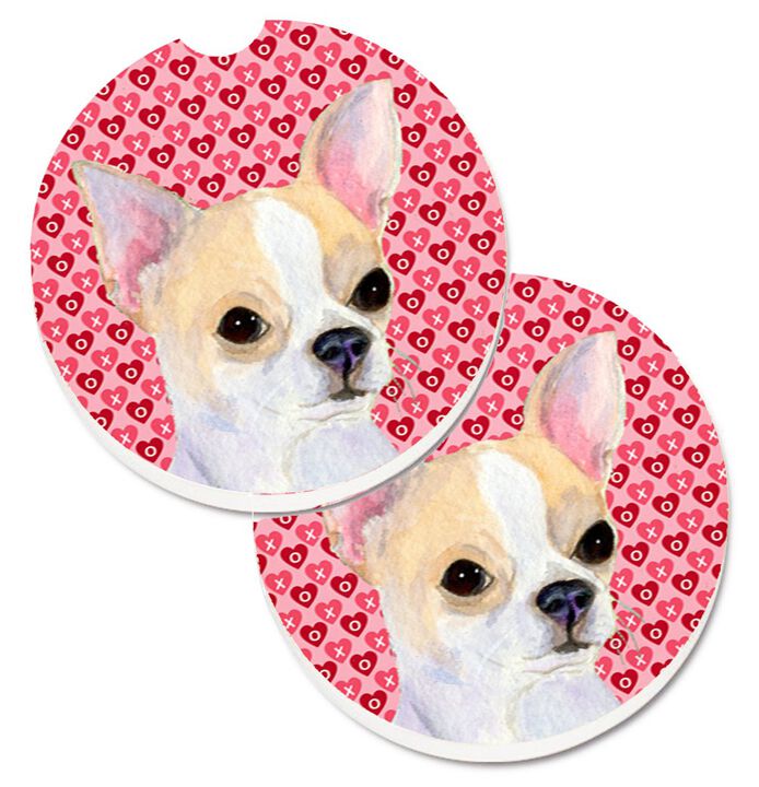 Caroline's Treasures Chihuahua Hearts Love & Valentine's Day Portrait Set of 2 Cup Holder Car Coasters SS4474CARC, 2.56, Multicolor