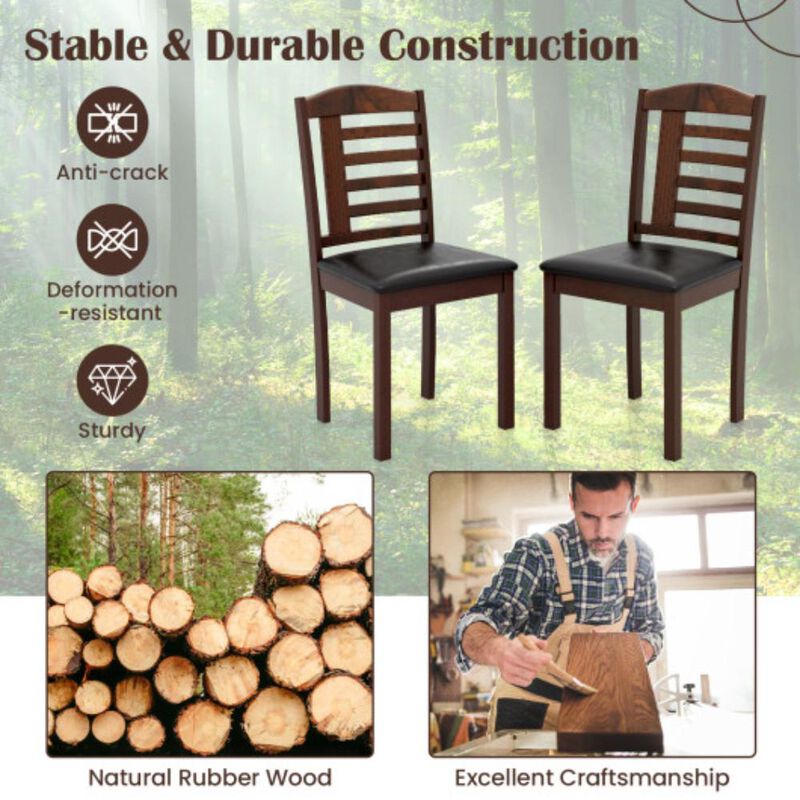 Hivvago Set of 2 Wood Kitchen Chairs with Faux Leather Upholstered Seat