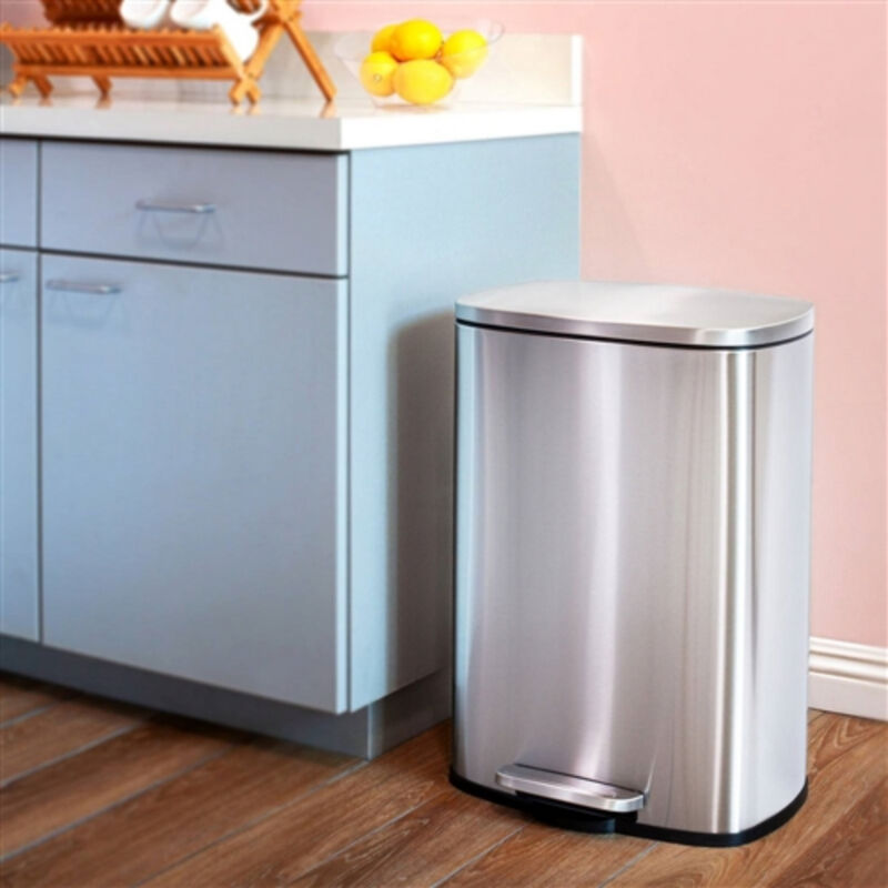 Step Pedal Stainless Steel Trash Can Durable Kitchen Waste Bin with Soft-Close Lid