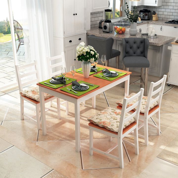 Compact Dining Solution: 5-Piece White/Natural Pine Wood Table and Chairs