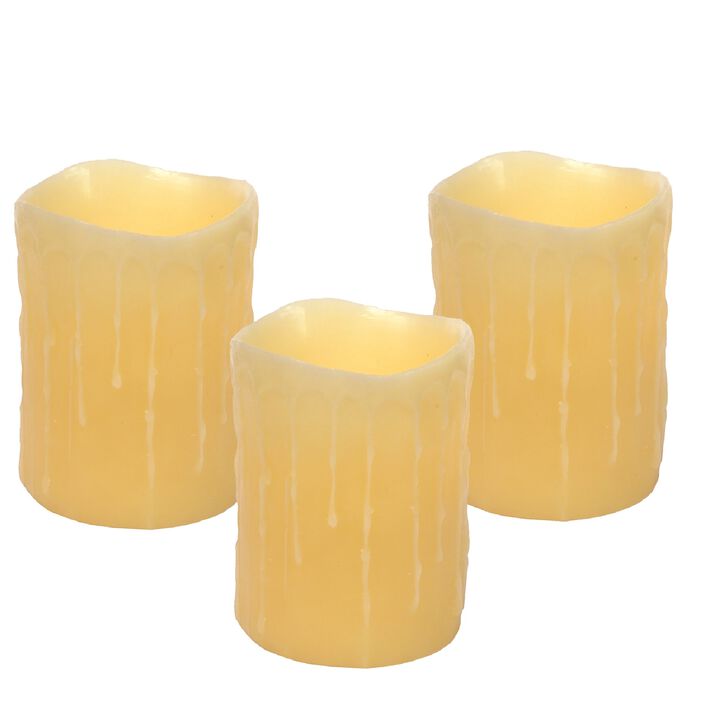 LED Wax Dripping Pillar Candle with 4 and 8 Hour Timer for Timed, Ambient Lighting (set of 3)