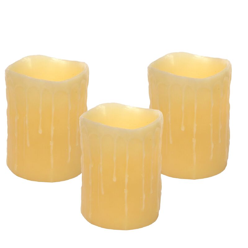 LED Wax Dripping Pillar Candle with 4 and 8 Hour Timer for Timed, Ambient Lighting (set of 3)