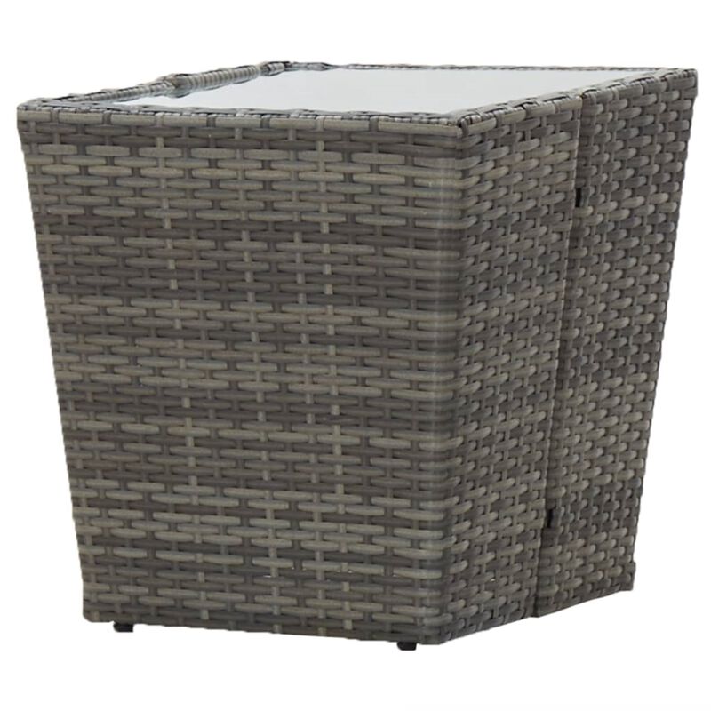 vidaXL Tea Table Gray 16.3"x16.3"x16.9" Poly Rattan and Tempered Glass