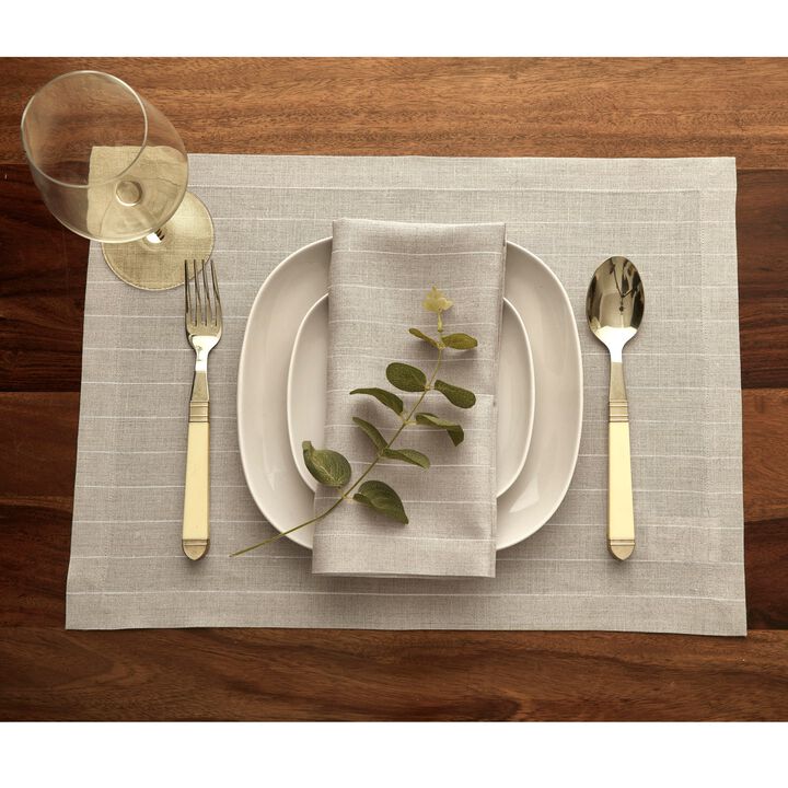 Solino Home 100% Pure Linen Stripe Dinner Napkins 20 x 20 Inch Set of 4 | Pinstripe