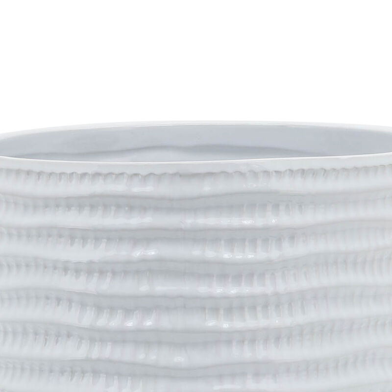 8" Textured Planter with Stand, White