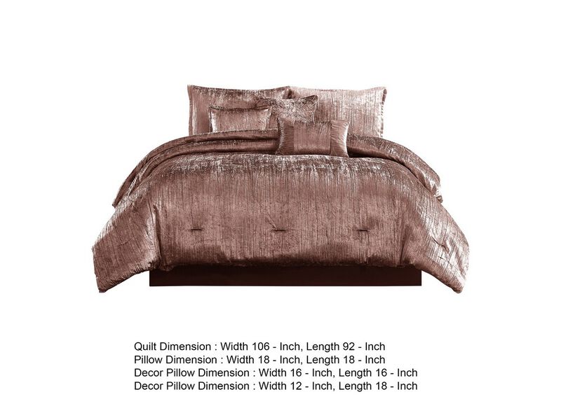 7 Piece King Comforter Set with Shimmering Appeal, Pink - Benzara