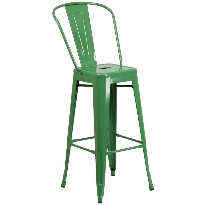 Flash Furniture Commercial Grade 30" Round Green Metal Indoor-Outdoor Bar Table Set with 2 Cafe Stools