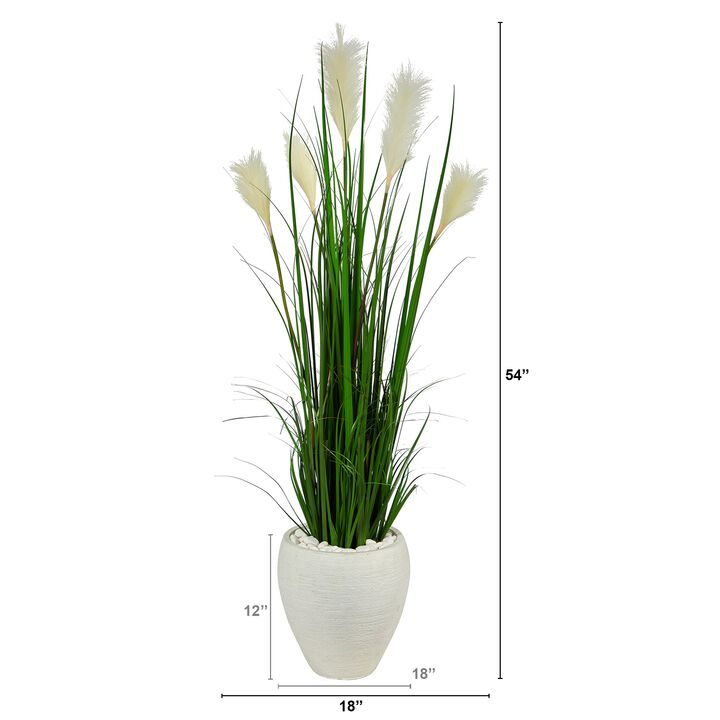 Hivvago 4.5" Wheat Plum Grass Artificial Plant in White Planter