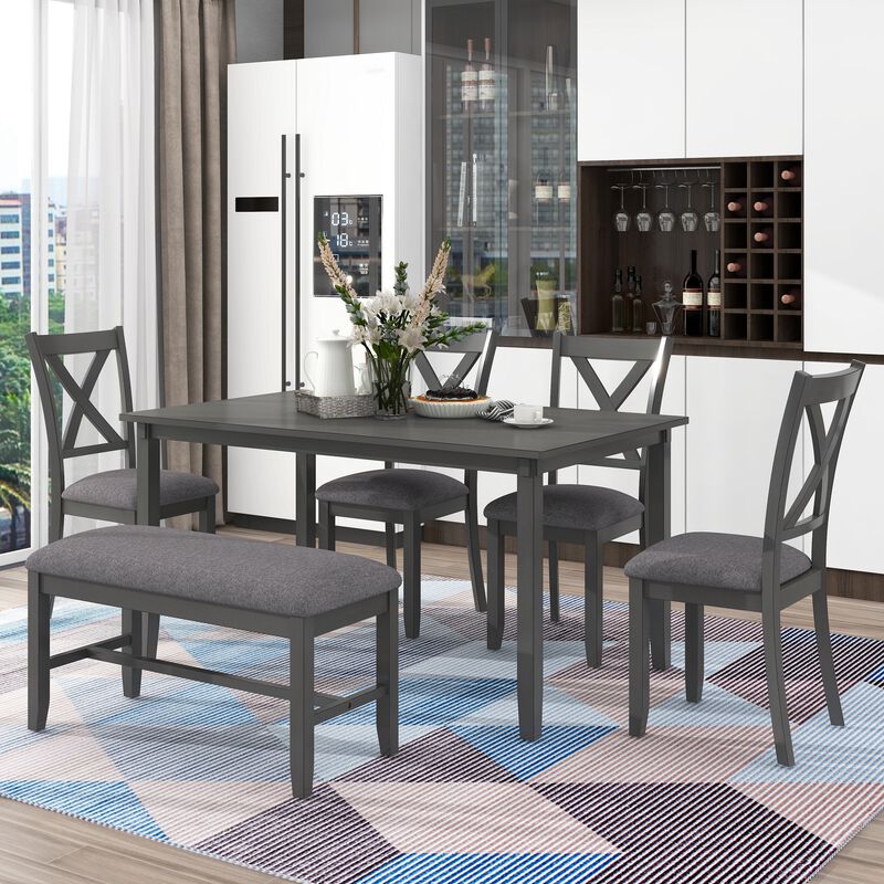 Merax 6-Piece Modern Dining Table Chairs Bench Set