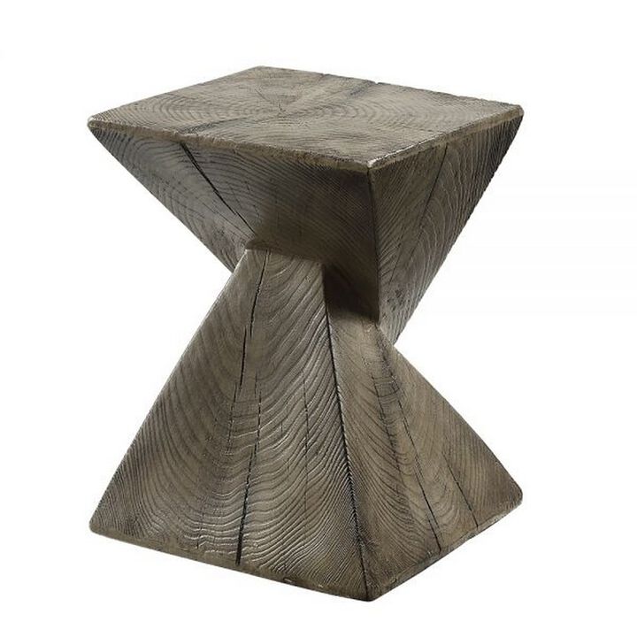 17 Inch Accent Table, Heavy-Duty Durability Cement, Weathered Oak Brown - Benzara