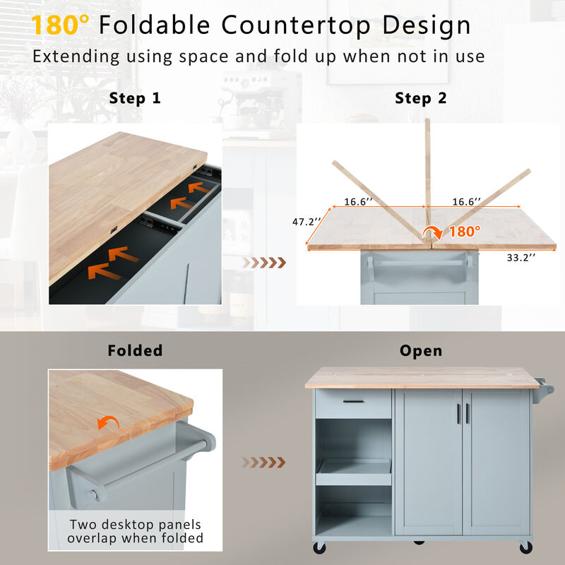 Merax Kitchen Island with Foldable Counter Top and Towel Rack
