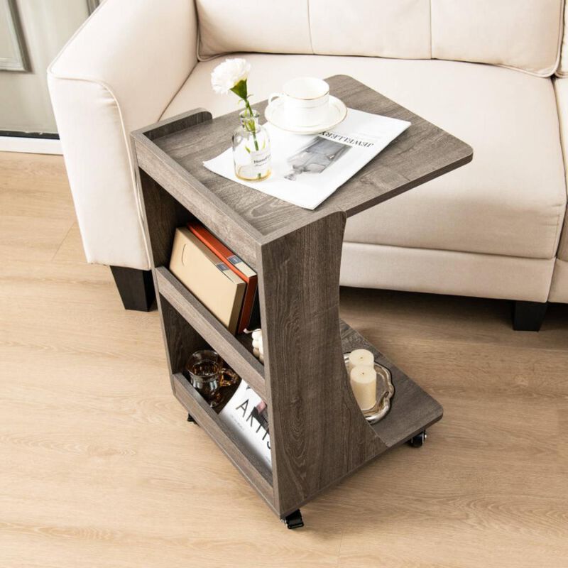 Hivvago C-shaped Rolling End Side with Back Storage Shelves beside Sofa