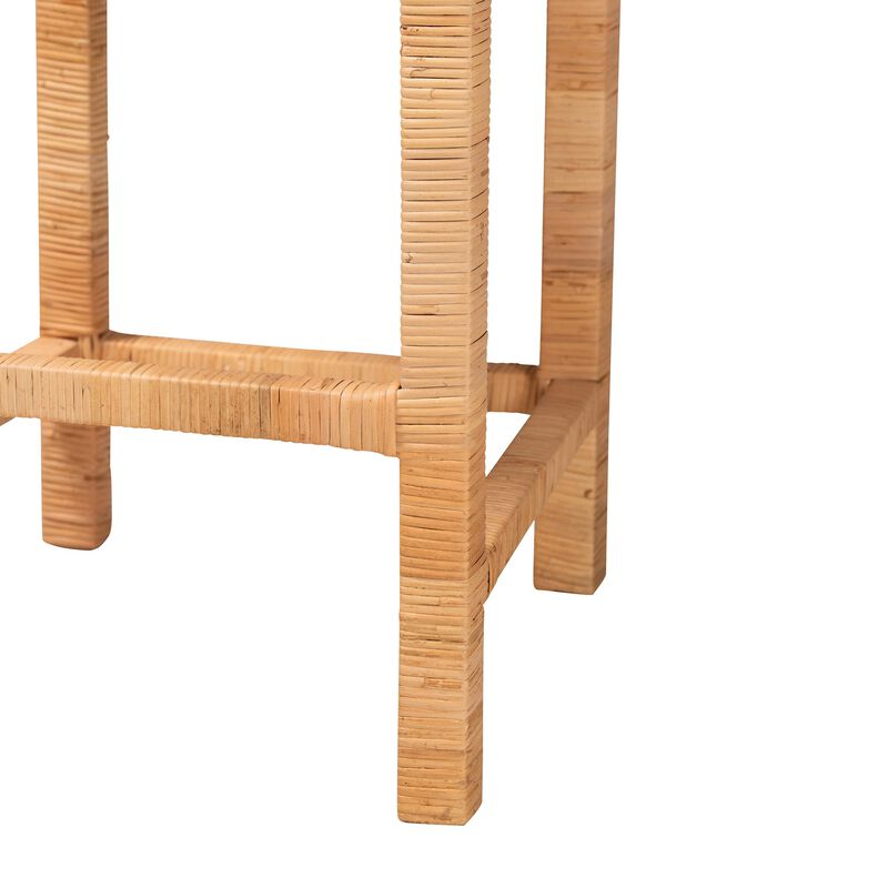 Bali & Pari Zariah Modern Bohemian Natural Brown Rattan and Mahogany Wood Bar Stool