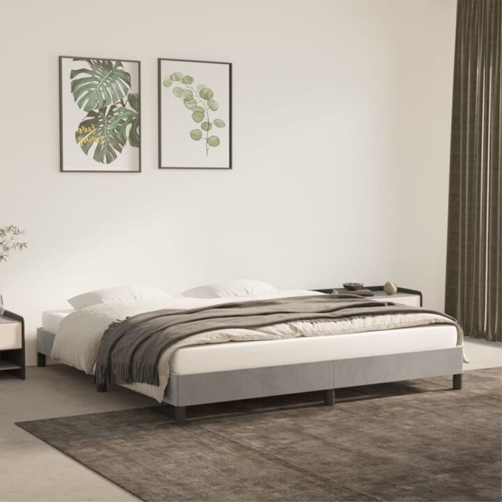 vidaXL Velvet Bed Frame King Size - Modern Design with Durable Plywood and Engineered Wood Construction - Light Gray, 81.1"x 77.2"x 9.8"