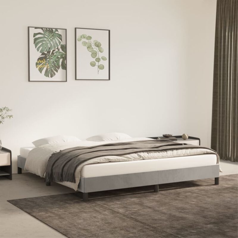 vidaXL Velvet Bed Frame King Size - Modern Design with Durable Plywood and Engineered Wood Construction - Light Gray, 81.1"x 77.2"x 9.8"